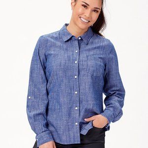 Tommy Hilfiger Women’s Chambray Button Down Shirt, Long Sleeve Roll Tab, Size S